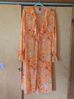 Wild Fable Sheer Floral Orange Tie-Front Duster